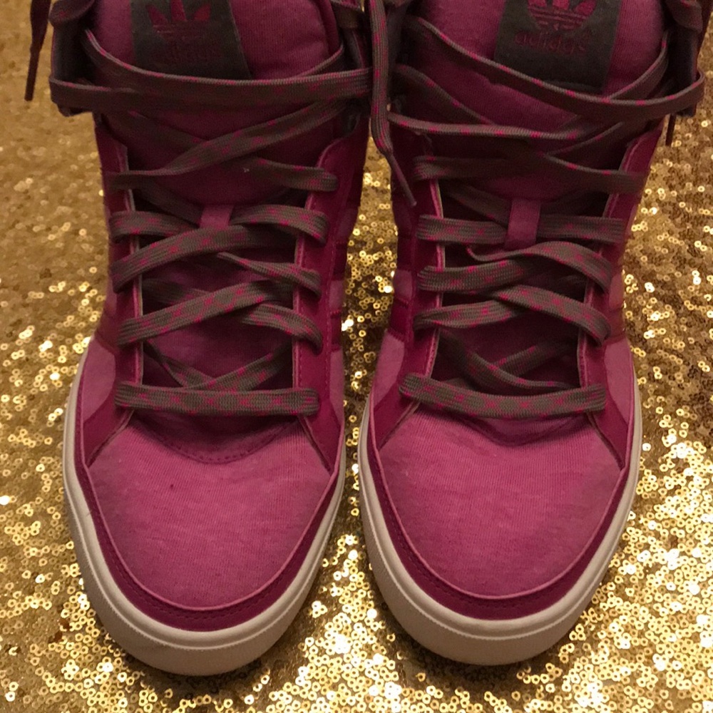 Adidas pink and grey high tops